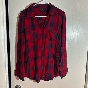 Tinsel‎ Red Navy Plaid Button Up Shirt Long Sleeve Casual Flannel Top Women's L